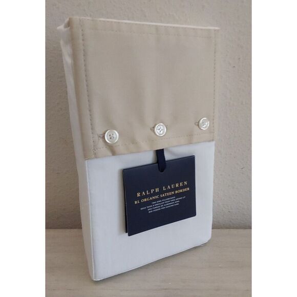 Ralph Lauren Organic Sateen Border 100% Cotton Two King Pillowcases COASTAL SAND - Picture 2 of 13